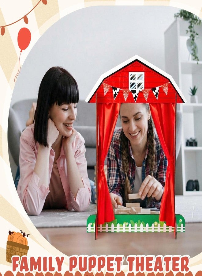 Yuntau Wooden Tabletop Puppet Theater with Curtains, Puppet Show Stage, Imaginative Play Theatre, Inspires Imagination and Creativity, 17.7 x 5.9 x 22.1 Inches(Farm) - Image 4